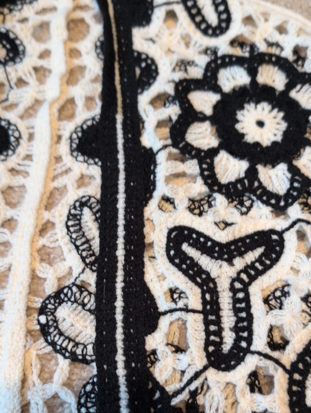 POL Black & Cream Crochet Long Cardigan Sweater - Picture 7 of 10